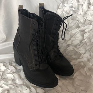 High heel black lace up boots